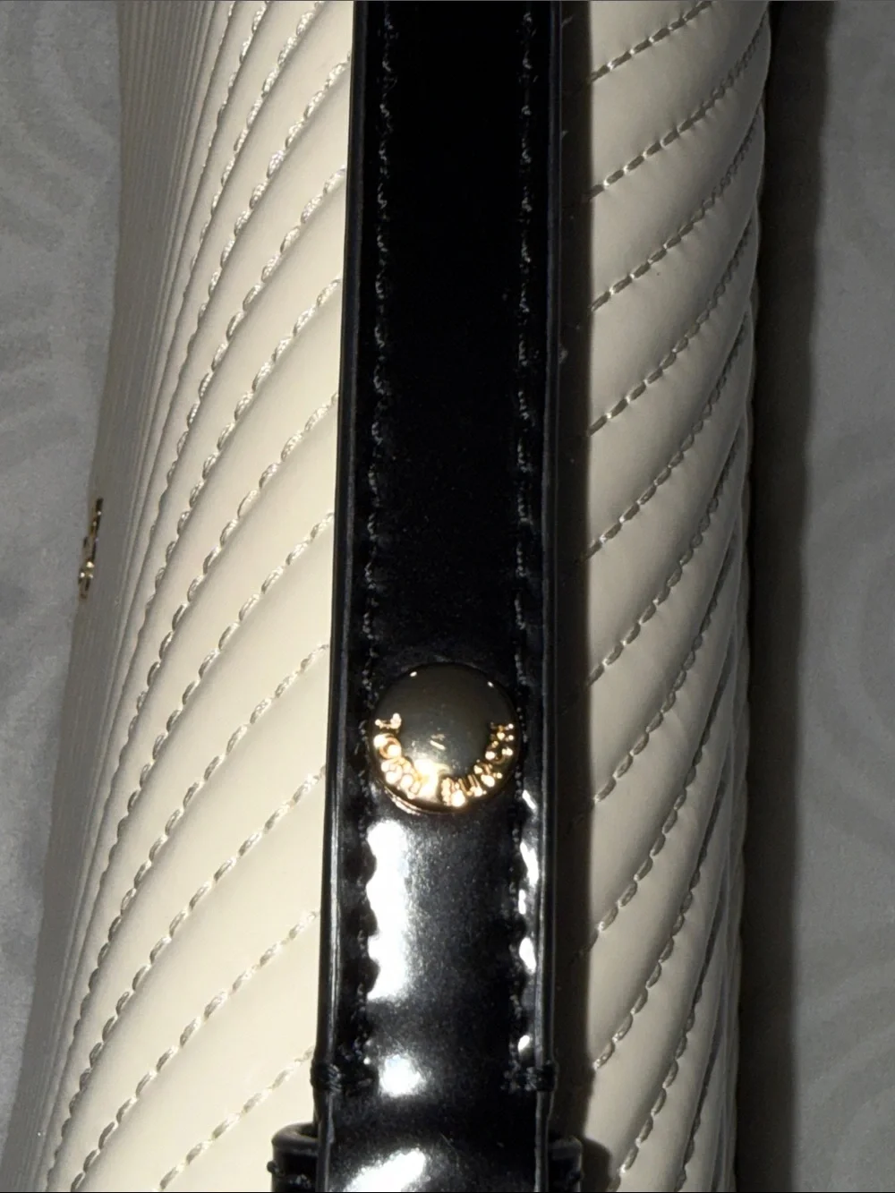 Tory Burch Cream Quilted Shoulder Bag with Black Trim and Gold Hardware